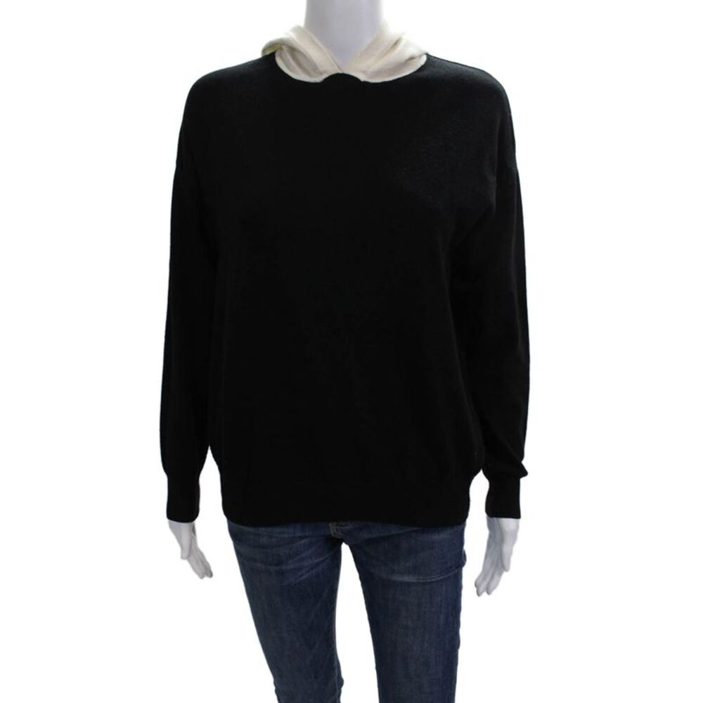 Tweed Womens Black Viscose Pullover Hoodie Crew Neck Long Sleeve Size M